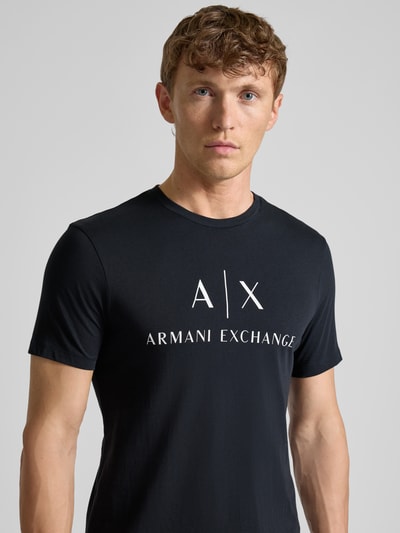 ARMANI EXCHANGE Slim fit T-shirt van puur katoen met logoprint Marineblauw - 3