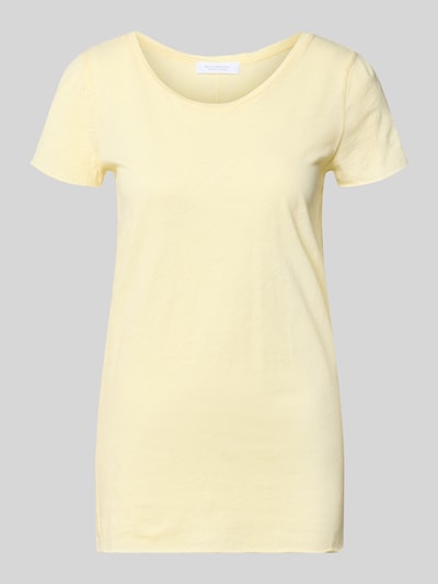 Produktfoto, T-Shirt mit Rundhalsausschnitt und Rollsaum von Rich & Royal, bawełna, krój prosty, kolor jasny żółty, długość tyłu w rozmiarze S: 63 cm
