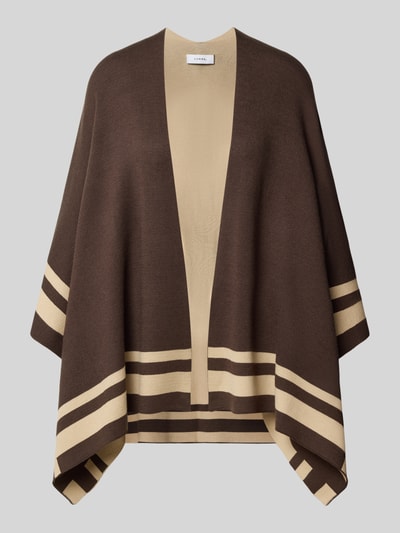 Produktfoto, Poncho aus Viskose-Mix mit Kontraststreifen von COMMA, braun und beige, weicher Stoff, offene Front, długość tyłu 67 cm