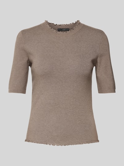 Oui Gebreid shirt met ronde hals Taupe - 2