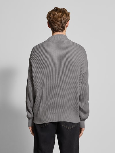 Pegador Oversized Strickpullover mit Label-Stitching Mittelgrau Melange 5