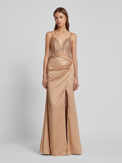 Luxuar Abendkleid mit Beinschlitz Gold 4