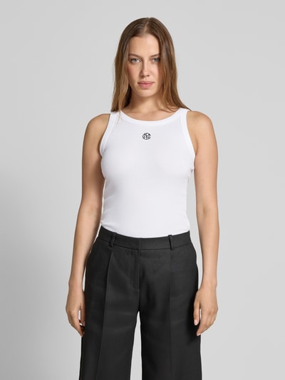 MSCH Copenhagen Top prążkowany z wyhaftowanym logo model ‘Gubbe’ Złamany biały 4
