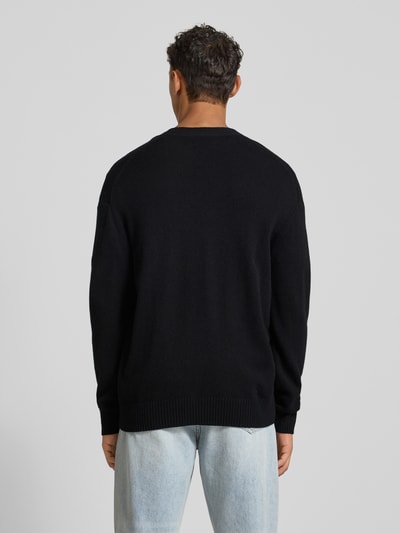 Wood Wood Gebreid jack van lamswol met V-hals, model 'Tay' Zwart - 5