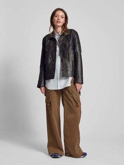 Weekend Max Mara Lederjacke mit Fransen Dunkelbraun 1