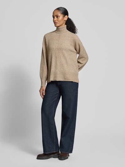 VERO MODA Regular Fit Rollkragenpullover mit Seitenschlitzen Modell 'DOFFY' Sand Melange 1