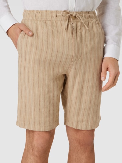 Knowledge Cotton Apparel Bermudas aus Leinen mit Streifenmuster Beige 3