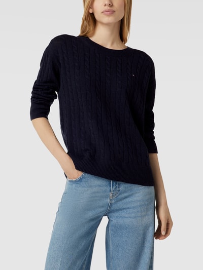 Tommy Hilfiger Strickpullover mit Rundhalsausschnitt Modell 'CABLE' Marineblau 4