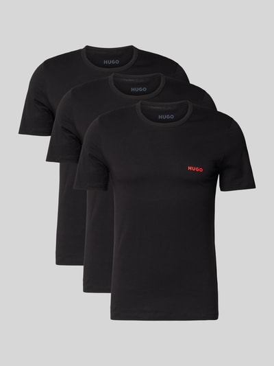 Produktfoto, T-Shirt mit Label-Print im 3er-Pack von HUGO in Schwarz, Unifarbenes-Design, Reine Baumwolle, Gerader-Schnitt, Rundhalsausschnitt
