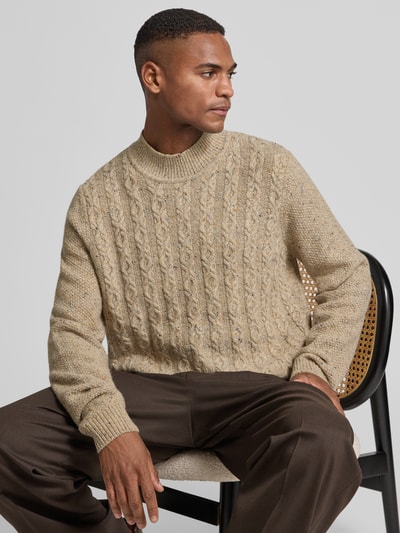 Fynch-Hatton Strickpullover aus Woll-Mix mit Stehkragen Modell 'Donegal' Offwhite 3