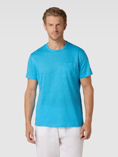 MC2 Saint Barth T-shirt z lnu z kieszenią na piersi model ‘ECSTASEA’ Neonowy niebieski 4