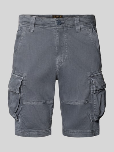 Produktfoto, Straight Fit Shorts mit Cargo-Taschen Modell 'Core' von Superdry aus Baumwoll-Mix in Grau mit Knopf- und Reißverschluss, Eingriffstaschen, Gesäßtaschen, Bundweite 42 cm, Innenbeinlänge 23 cm, Herren Shorts