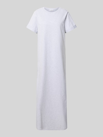 Produktfoto, Maxikleid mit Rundhalsausschnitt Modell 'Juli' von OH APRIL, Reine Baumwolle, Gerader-Schnitt, Logo, graue Farbe, feine Stoffstruktur