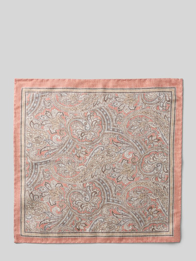 Produktfoto, Einstecktuch aus reiner Seide von Verugia mit quadratischem Design in Beige, Grau und Rosa, Maße 30x30 cm