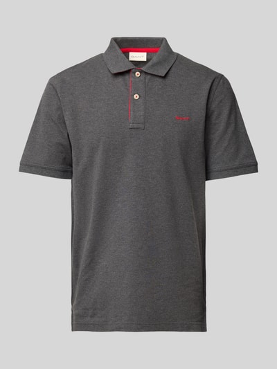 Gant Regular fit poloshirt met labelstitching Antraciet gemêleerd - 2