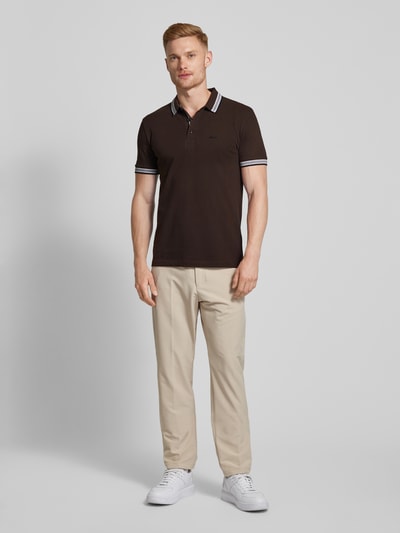 BOSS Green Regular fit poloshirt met labelstitching, model 'PADDY' Chocoladebruin - 1