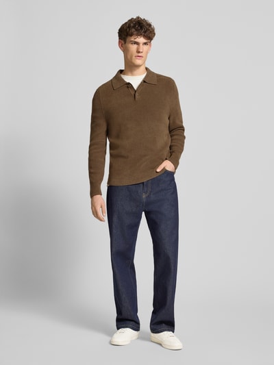 Marc O'Polo DENIM Sweter z dzianiny o kroju regular fit z kołnierzykiem polo Szarobrązowy 1
