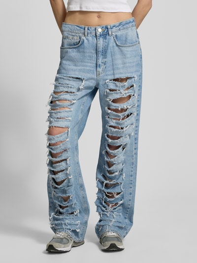 Review Straight Leg Jeans im Destroyed-Look Hellblau 4