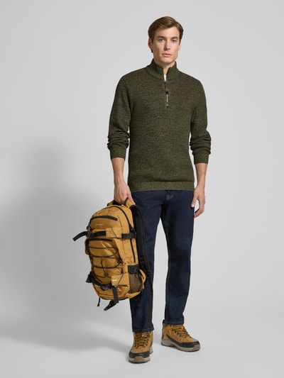 camel active Slim fit schipperstrui met ritssluiting, model 'Mouline' Olijfgroen - 1