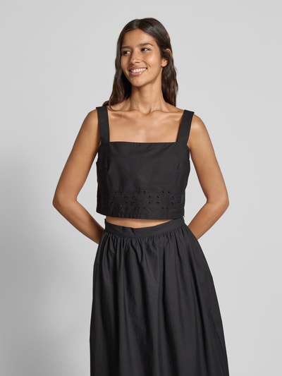 INFLUENCER'S CHOICE BY P&C* Top bluzkowy o kroju regular fit z haftem angielskim Czarny 4