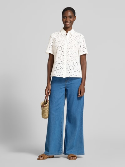 Brax Regular Fit Bluse aus reiner Baumwolle mit Lochstickerei Weiss 1