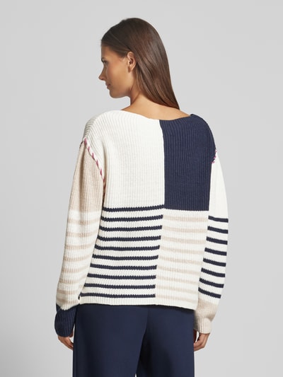 Tom Tailor Patchwork Pullover mit U-Boot-Ausschnitt Dunkelblau 5