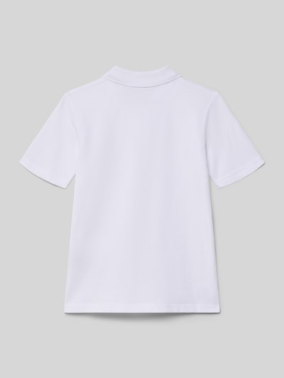 Produktfoto, weißes Regular Fit Poloshirt mit Label-Print Modell 'ALLIANCE' von Jack & Jones, reine Baumwolle, Rückansicht, Knopfleiste