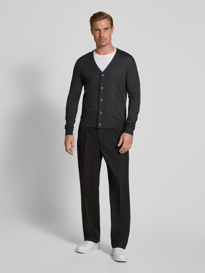 Jake*s Studio Men Regular Fit Strickjacke aus reiner Wolle Anthrazit Melange 1