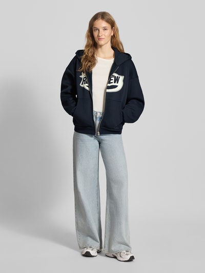 Review Sweatjack met logo en kangoeroezak Donkerblauw - 1