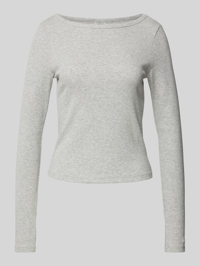 AIMN Longsleeve mit geripptem U-Boot-Ausschnitt Hellgrau Melange 1