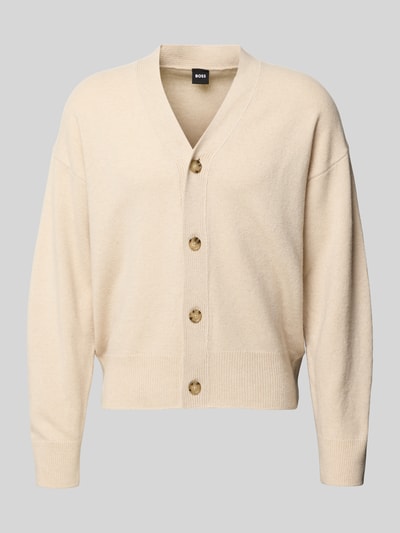Produktfoto, Regular Fit Strickjacke aus reiner Schurwolle Modell 'C-UCONE' von BOSS in Beige, Optik: Unifarben, Stricktextur, Knopfleiste.