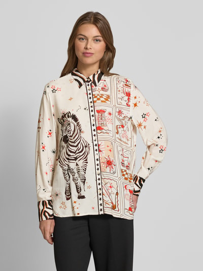 Emily Van den Bergh Regular Fit Hemdbluse aus reiner Viskose mit Animal-Print Beige Melange 4