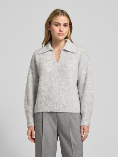 OPUS Gebreide pullover met ribboorden, model 'Pelsie' Lichtgrijs gemêleerd - 4