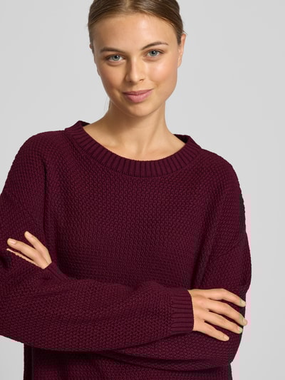 More & More Relaxed Fit Pullover in Strick-Optik mit überzogenen Schultern Bordeaux 3