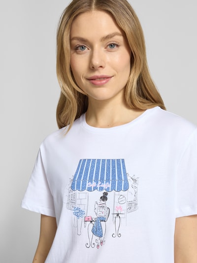 Liu Jo White T-Shirt mit Motiv und Ziersteinbesatz Weiss 3