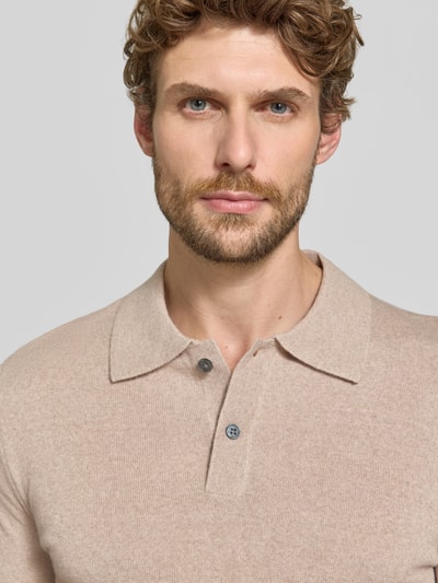 Christian Berg Men Regular Fit Poloshirt aus Woll-Mix Sand Melange 3