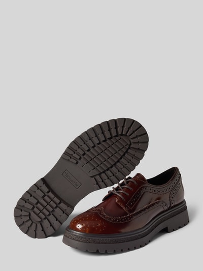 Productfoto, bruine veterschoenen met logodetail van Tamaris, glanzend leer, grove zool, Dames veterschoenen van Tamaris