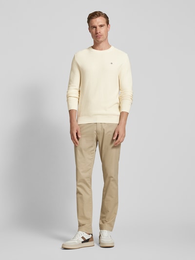 Gant Strickpullover mit Strukturmuster und Rundhalsausschnitt Offwhite 1