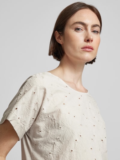 ZABAIONE T-shirt met broderie anglaise, model 'La44rissa' Beige - 3