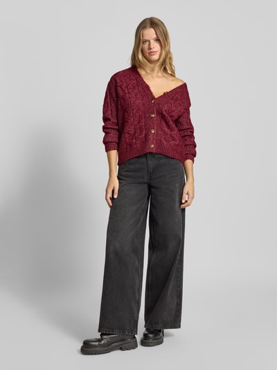 PIECES Regular Fit Strickjacke mit Woll-Anteil Modell 'NINA' Dunkelrot Melange 1