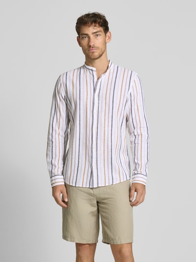 MCNEAL Slim Fit Freizeithemd aus Leinen-Mix mit Maokragen Senf 4