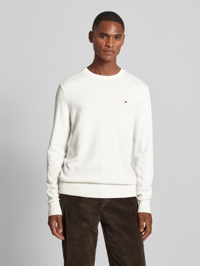 Tommy Hilfiger Strickpullover mit Logo-Stitching Modell 'PIMA' Offwhite 4