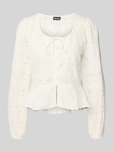 Pieces Relaxed Fit Langarmbluse aus reiner Baumwolle Modell 'FARMORINE' Offwhite 2