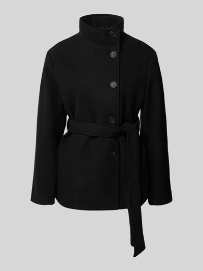 Produktfoto, Jacke mit Stehkragen und Bindegürtel van REVIEW, zwart, Materiaalmix met viscose, regular fit, knoopsluiting, gladde textuur