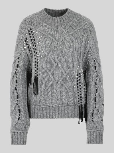 Marc Cain Pullover aus Wolle-Alpaka-Mix mit Perlenfransen Mittelgrau 2