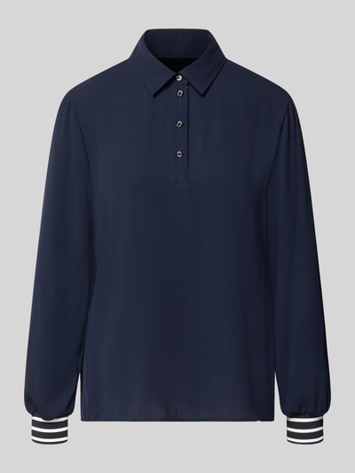 Produktfoto, Regular Fit Poloshirt mit elastischen Ärmelabschlüssen von Marc Cain, granatowy odcień, Kołnierzyk polo, z długim rękawem, dł. tyłu w rozmiarze 36: 63 cm, krój regular fit, elastyczne zakończenia rękawów