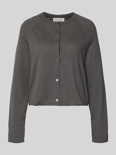 Productfoto, Relaxed Fit Strickjacke aus katoen-linnenmix van Marc O'Polo in effen donkergrijs, ronde hals, lange mouw, enkele knoopsluiting