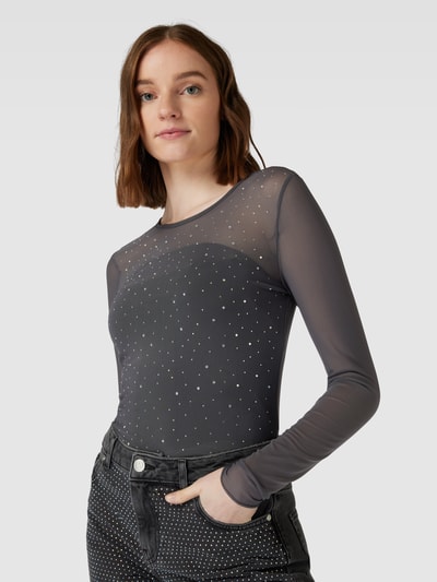 Only Shirt met lange mouwen en strass-steentjes, model 'ELSA' Grafiet - 3