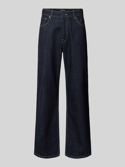 Produktfoto, ciemnogranatowe jeansy z bawełny, krój loose fit, wpuszczane kieszenie, Loose Straight Fit Jeans mit Eingrifftaschen Modell 'TED' von Jack & Jones, szerokość w rozmiarze 32/34: 42 cm, długość wewnętrzna nogawki: 78 cm