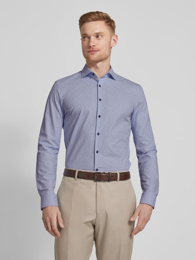 OLYMP No. Six Super slim fit zakelijk overhemd in gemêleerde look Marineblauw - 4